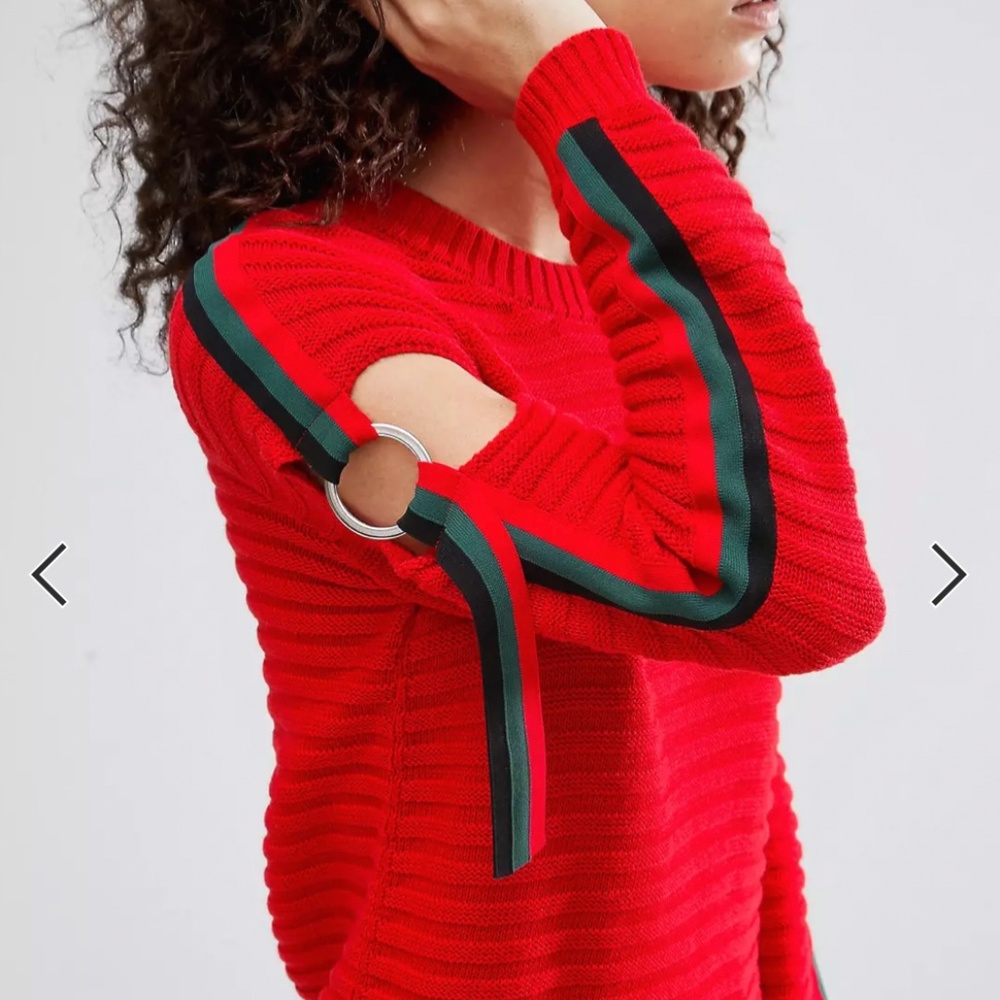 ASOS Sweater In Rib With D-Ring Stripe Sleeve Detail  Size 8